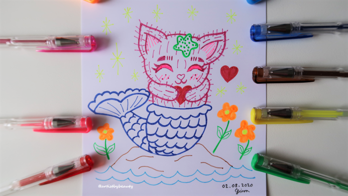 Post Aug 2 2020 Pic 1 - Happy Cat Mermaid Drawing