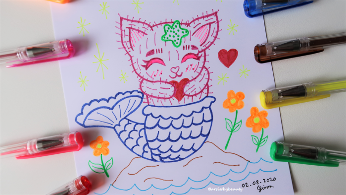 Post Aug 2 2020 Pic 5 - Happy Cat Mermaid Drawing